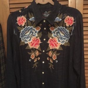 Beautiful Johnny Was velvet and embroidered shirt